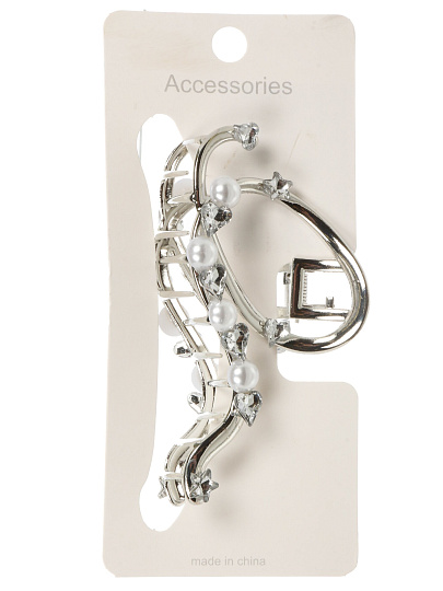 Заколка для волос 12 см, металл, с белыми бусинами, Y4-11622