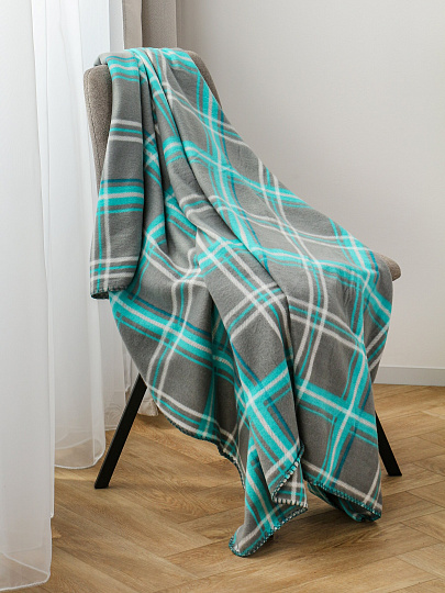 Плед 130х170 см, флис, 100%пэ, 180г, Серо-голубая клетка