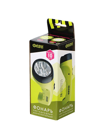 Фонарь ручной встроенный аккумулятор, ФАZА, AccuF2-L07-gn, зарядка от сети 220 В, пластик, зеленый, 2857873