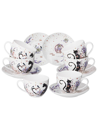 Набор чайный фарфор, 12 предметов, на 6 персон, 275 мл, Lefard, Лавандовые коты, 425-173, подарочная упаковка