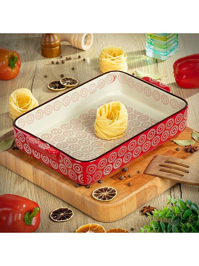 Форма для запекания керамика, 35х24.5х6.5 см, 3 л, фигурная, Круги на красном, Y6-10300