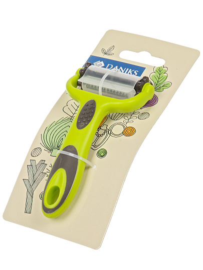 Овощечистка нержавеющая сталь, 15х7.5 см, рукоятка пластик, навеска, Daniks, SKT-004