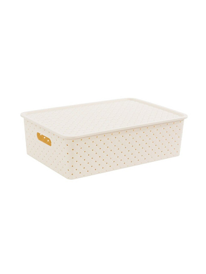 Корзина для хранения, 7.5 л, 35х24.5х10.5 см, прямоугольная, плетеная, пластик, слоновая кость, с крышкой, Violet, Береста, 522126