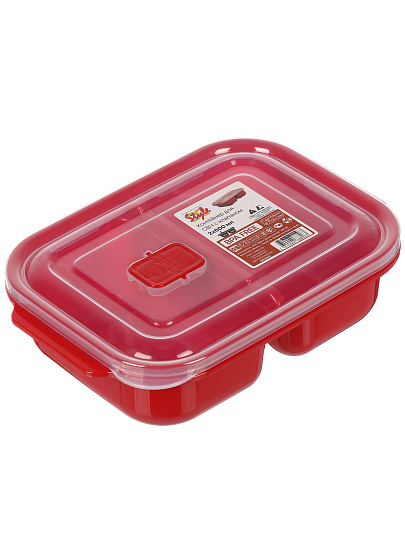 Контейнер пищевой пластик, 22.5х15.5х6.5 см, красный, прямоугольный, 2х0.6 л, с клапаном, DDStyle, 31205