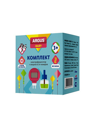 Репеллент от комаров, фумигатор с жидкостью, без запаха, для детей, 45 ночей, Argus, Baby, 30 мл, АR-5