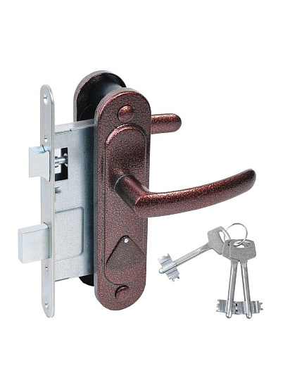 Замок врезной Абсолют, ЗВ9.2-08, БП-00013522, ручка в комплекте, сувальдный, универсальный, медь-антик