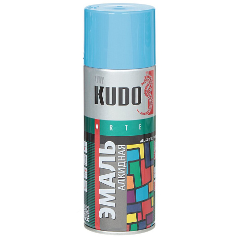 Эмаль аэрозольная, KUDO, универсальная, алкидная, глянцевая, голубая, 520 мл, KU-1010