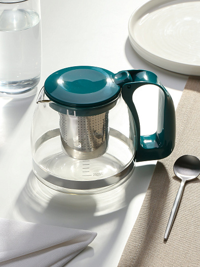 Чайник заварочный стекло, нержавеющая сталь, пластик, 0.75 л, с ситечком, Decotto-AS-750, 910111