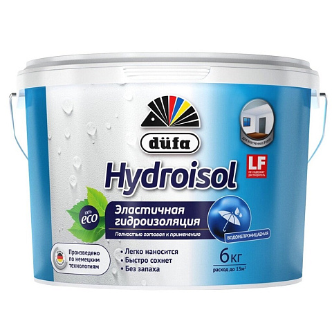 Гидроизоляция Dufa, Hydroisol, гидроизоляционная, эластичная, 6 кг