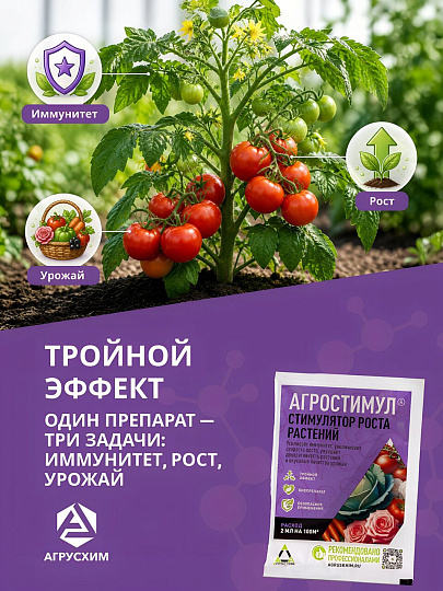 Удобрение Агростимул, стимулятор роста и развития, ампула, 2 мл, Агрусхим