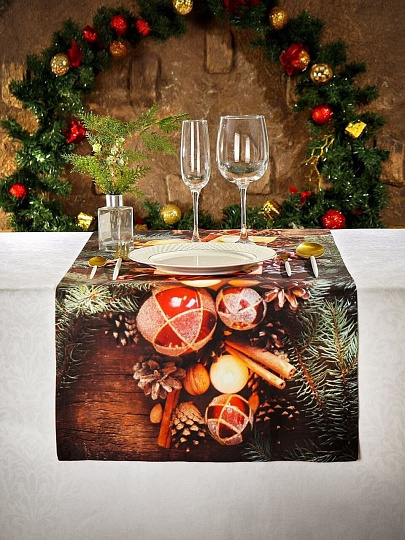 Дорожка для стола 45х180 см, 100% хлопок, 200 г/м2, Праздничный стол Новогодние подарки, AI-1504049