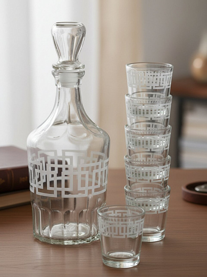 Набор для спиртного 7 предметов, стекло, графин, стопка 6 шт, 50 мл, Декостек, Квадро, 1230-Г