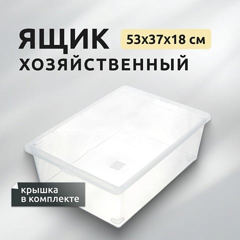 Ящик хозяйственный 25 л, 53х37х18 см, с крышкой, прозрачный, Idea, М 2353