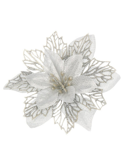 Елочное украшение Пуансеттия, серебро, 16 см, на прищепке, набор 5 шт, Y4-9820МП