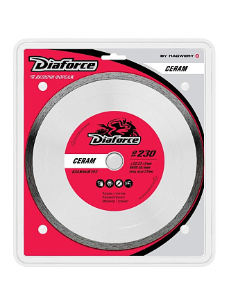 Диск отрезной алмазный по керамике, Diaforce, Ceram, сплошной край, 230х22.23х2.6 мм, влажный рез, 503230