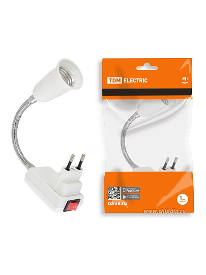 Переходник E27, гибкий, 150 мм, вилка, белый, TDM Electric, SQ0335-1012