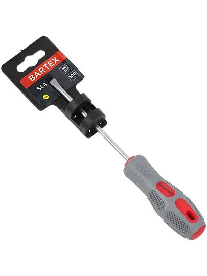 Отвертка плоская, Bartex, SL4, 4х100 мм, антискользящая двухкомпонентная, CrV сталь, K0029N