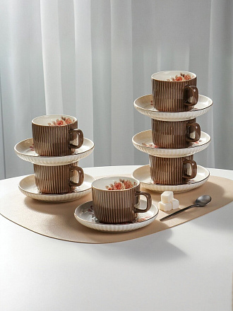 Набор чайный керамика, 12 предметов, на 6 персон, 230 мл, Чайная роза, Y4-9740, подарочная упаковка