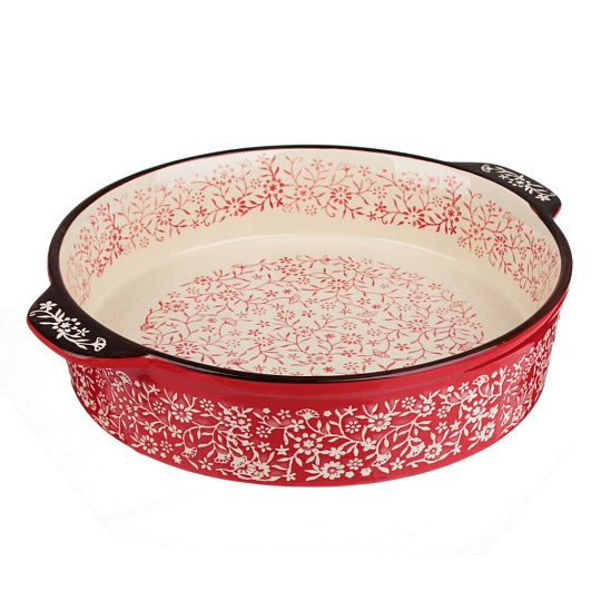 Форма для запекания керамика, 29.5х25.5х6 см, круглая, с ручками, красная, Millimi, 826-333