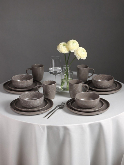 Сервиз столовый керамика, 16 предметов, на 4 персоны, Millimi, 824-174, серый