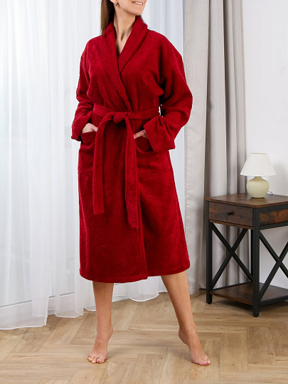 Халат унисекс, махровый, 100% хлопок, бордовый, XXXL, 56-58, Silvano