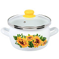 Кастрюля эмалированная сталь, 3 л, крышка стекло, сферический, Сантэкс, Подсолнухи, 1-2430112, индукция