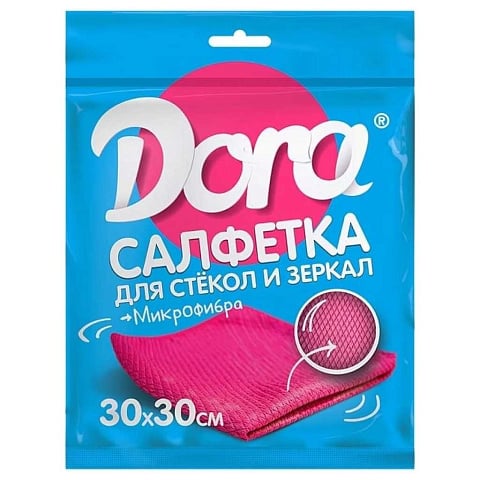 Салфетка для стекол и зеркал, микрофибра, 30 х 30 см, в ассортименте, Dora, 2001-007