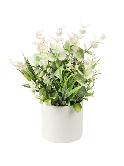 Цветок искусственный декоративный Композиция белых цветов, в кашпо, 24х8 см, A300100