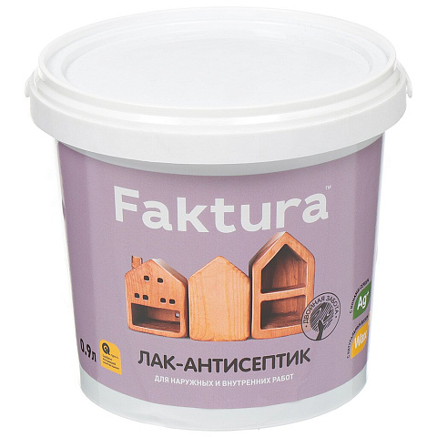 Лак-антисептик Faktura, шелковисто-матовый, полиакриловый, бесцветный, для внутренних и наружных работ, 0.9 л