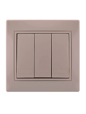 Выключатель скрытой установки, трехклавишный, без заземления, керамика, кремовый, со вставкой, Lezard, Mira, 701-0303-109
