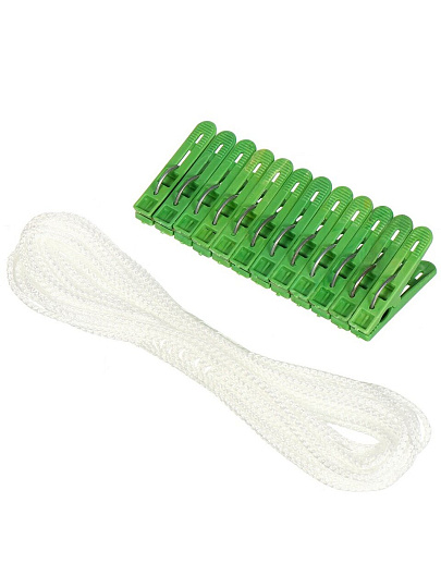 Набор для сушки белья веревка+прищепки, в ассортименте, Кона, 8969-1/12-310