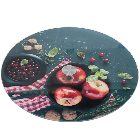 Блюдо стекло, d32 см, вращающееся, Красные яблоки, 357-110
