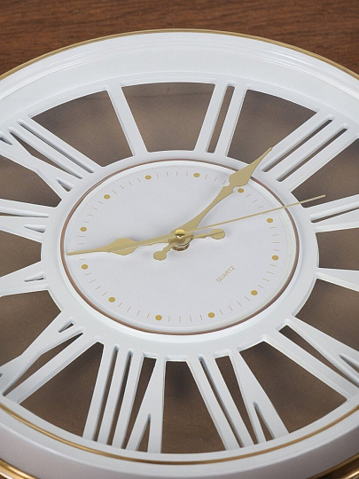 Часы настенные, кварцевые, 43 см, круглые, пластик, белые, Y6-10676