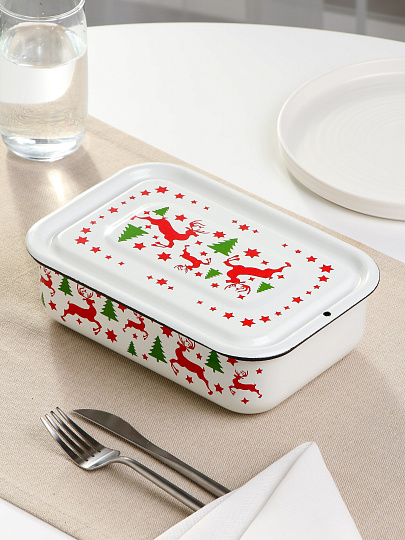 Лоток сталь, эмалированное покрытие, 1.5 л, 22х15х6.5 см, прямоугольный, Керченский металлургический завод, Олени, 42504-082/6