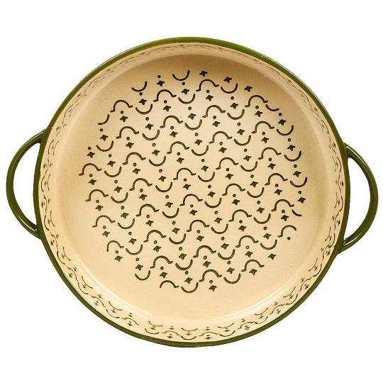 Форма для запекания и сервировки керамика, 30.5х26х5.5 см, круглая, с ручками, зеленая, BY Collection, 826-346