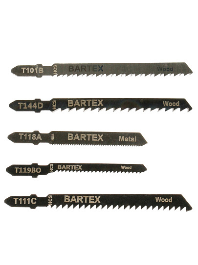 Набор пилок для электролобзика, Bartex, по дереву, металлу, 5 шт, T101B, T111C, T119BO, T144D, T118A, JSB010