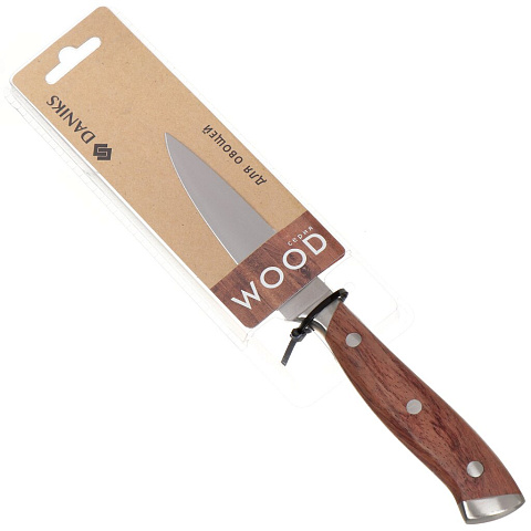 Нож кухонный Daniks, Wood, для овощей, нержавеющая сталь, 9 см, рукоятка дерево, 160939-5