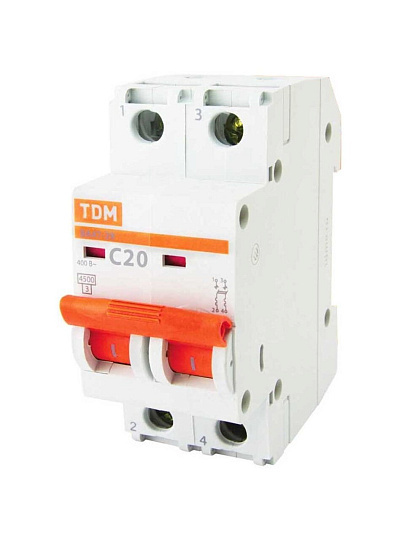 Автоматический выключатель TDM Electric, ВА47-29, 2 полюса, 20 А, 4.5 кА, С, SQ0206-0094