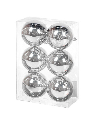 Елочный шар 6 шт, серебро, 8 см, пластик, SYQC-012232S