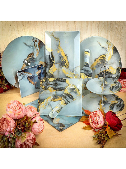 Тарелка обеденная, стекло, 23х23 см, квадратная, Флюид, Daniks