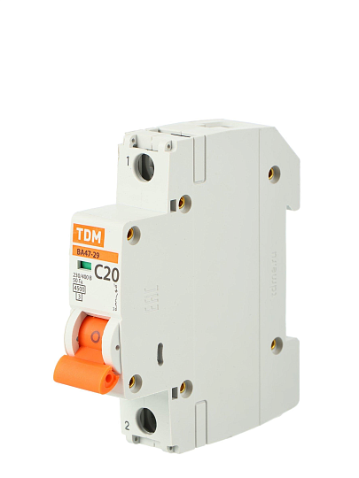 Автоматический выключатель TDM Electric, ВА47-29, 1 полюс, 20 А, 4.5 кА, С, 230/400 В, SQ0206-0075