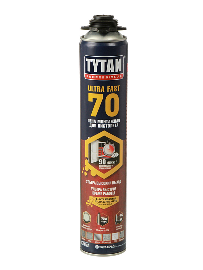 Пена монтажная Tytan, Ultra Fast 70, профессиональная, 70 л, 870 мл, всесезонная, 16982