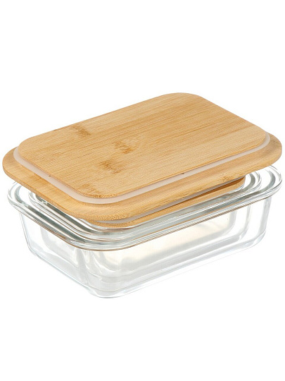 Контейнер пищевой стекло, 0.37, 0.64, 1.04 л, 3 шт, с бамбуковыми крышками, B150080