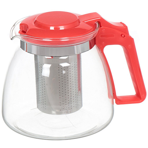 Чайник заварочный стекло, 0.9 л, с ситечком, с пластиковой ручкой, 151-32002, красный