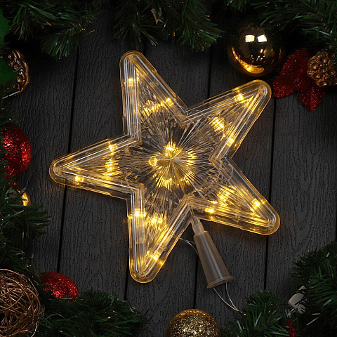 Гирлянда Звезда, желтая, пластик, на верхушку ели 22см, LED, Y4-7555-2