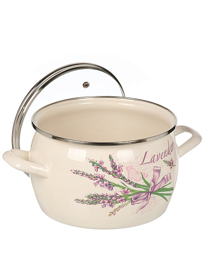 Кастрюля эмалированная сталь, 3.5 л, крышка стекло, полусфера, ЛЗЭП, Лаванда, С-4213САП2/4Жм, индукция