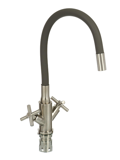 Смеситель для кухни, Aqwin, гибкий излив, с кран-буксой, серый, A41357S