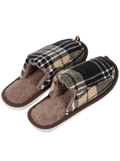 Тапки для мужчин, коричневые, р. 42-43, закрытые, тартан, A210076