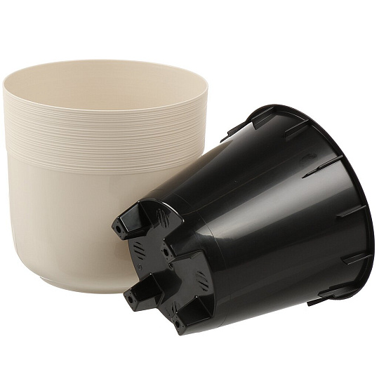 Горшок для цветов пластик, 4.5 л, 19х19х19 см, с вставкой, бежевый, IDIland, Nature, 231601627/00