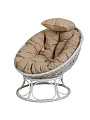 Кресло искусственный ротанг, Папасан Home мини, 81х68х77 см, белое, подушка беж. рогожка, 12870101